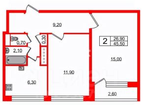 2-комн.кв., 44 м², этаж 8