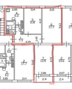 3-комн.кв., 60 м², этаж 5