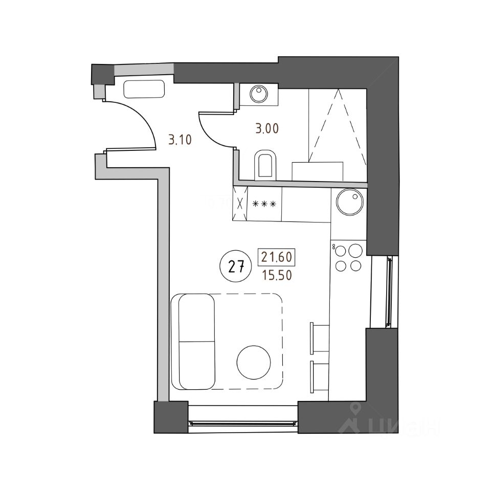 Купить однокомнатную квартиру 21,6м² ул. Швецова, 4, Санкт-Петербург, м.  Нарвская - база ЦИАН, объявление 303837291