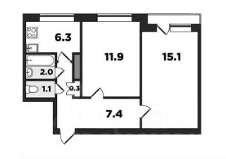 2-комн.кв., 44 м², этаж 1
