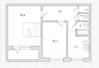 2-комн.кв., 44 м², этаж 4