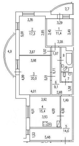 3-комн.кв., 94 м², этаж 3