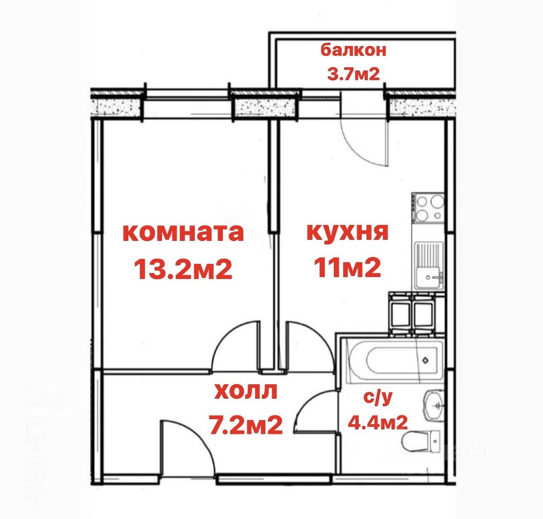 Продажа однокомнатной квартиры 35,8м² просп. Юнтоловский, 43к1,  Санкт-Петербург, м. Беговая - база ЦИАН, объявление 302446486