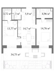 2-комн.апарт., 96 м², этаж 1