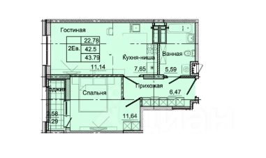 2-комн.кв., 44 м², этаж 17