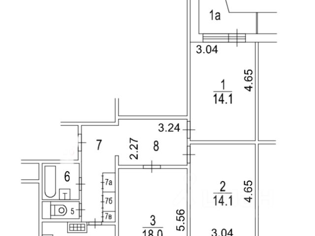 3-комн., 75 м², 8/25 этаж