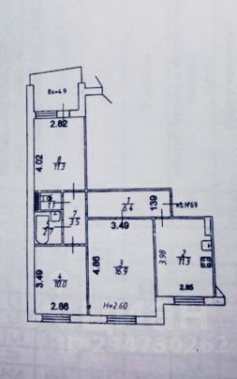 3-комн.кв., 66 м², этаж 8