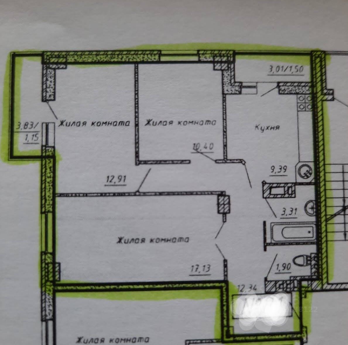 Продажа трехкомнатной квартиры 74м² бул. Комарова, 18/3с1, Ростов-на-Дону,  Ростовская область, Северный микрорайон - база ЦИАН, объявление 302138122