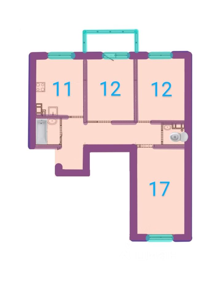Продажа трехкомнатной квартиры 66.7м² ул. Магистральная, 2 ...