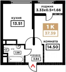 1-комн.кв., 38 м², этаж 14