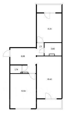 2-комн.кв., 66 м², этаж 4