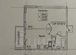 1-комн.кв., 43 м², этаж 2