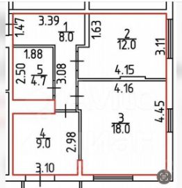 2-комн.кв., 55 м², этаж 4