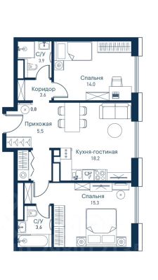 3-комн.кв., 65 м², этаж 10