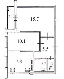 2-комн.кв., 43 м², этаж 9