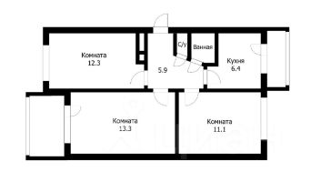 3-комн.кв., 66 м², этаж 5