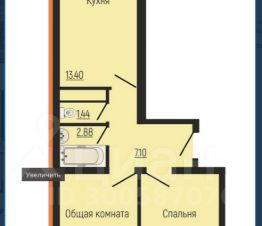 2-комн.кв., 53 м², этаж 10