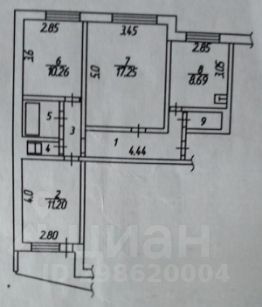 3-комн.кв., 65 м², этаж 6