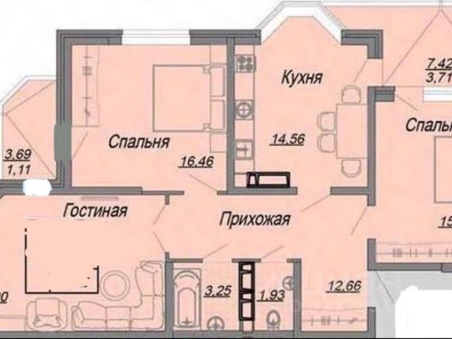 3-комн., 83,5 м², 14/16 этаж
