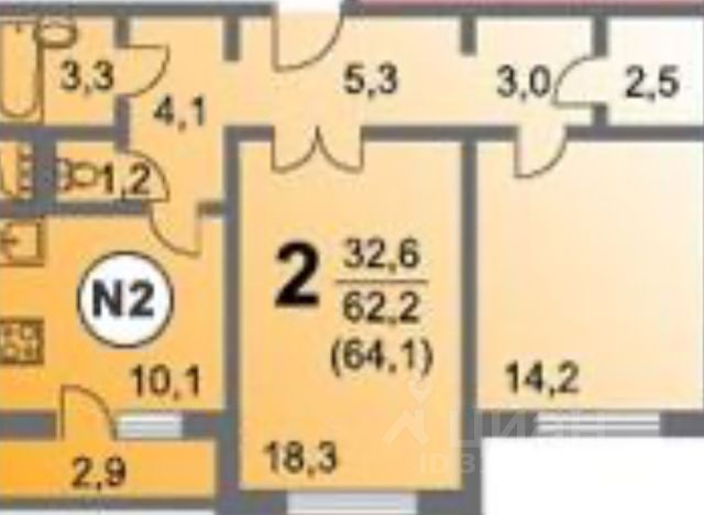 2-комн., 61,7 м², 9/21 этаж