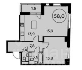 2-комн.кв., 58 м², этаж 7