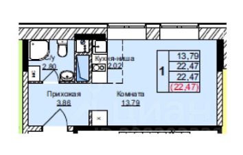 студия, 22 м², этаж 3