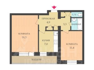 2-комн.кв., 50 м², этаж 5