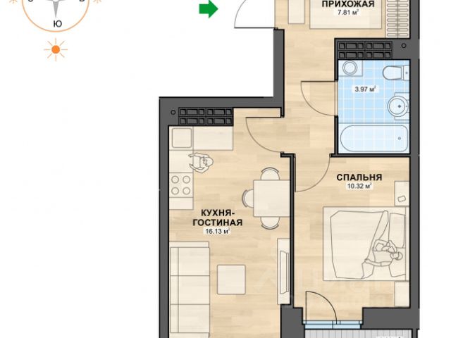 1-комн., 39,6 м², 6/26 этаж