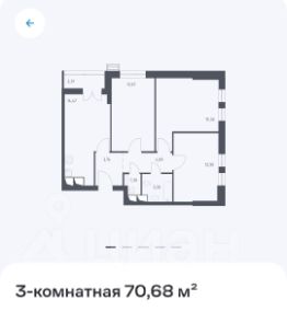 3-комн.апарт., 71 м², этаж 6