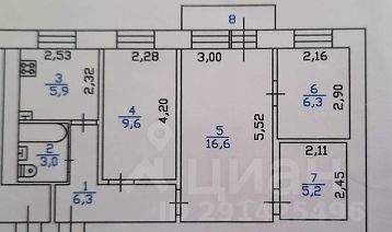 3-комн.кв., 53 м², этаж 5