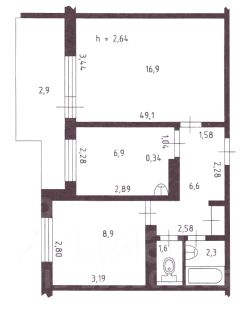 2-комн.кв., 44 м², этаж 16