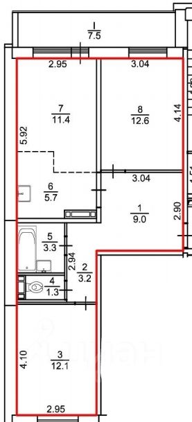 3-к кв. Томская область, Томск ул. Береговая, 25 (65.0 м²)