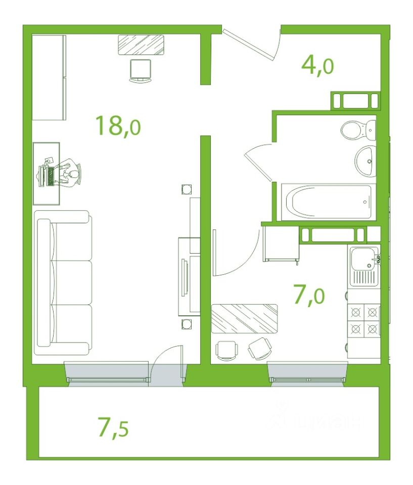 Продается1-комн.квартира,38,5м²