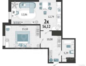 2-комн.кв., 58 м², этаж 1