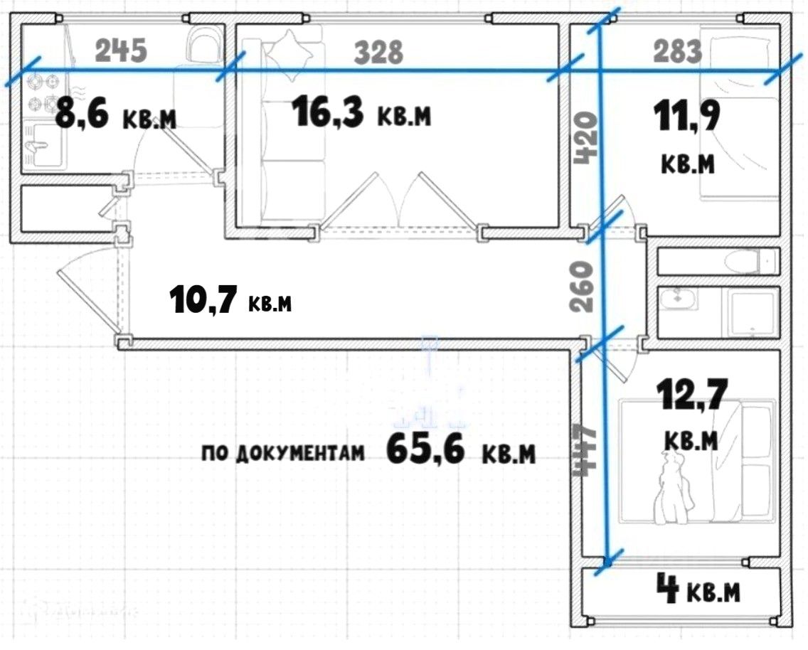 Купить трехкомнатную квартиру 65,6м² ул. Степанова, 35, Тула, Тульская  область - база ЦИАН, объявление 297130521