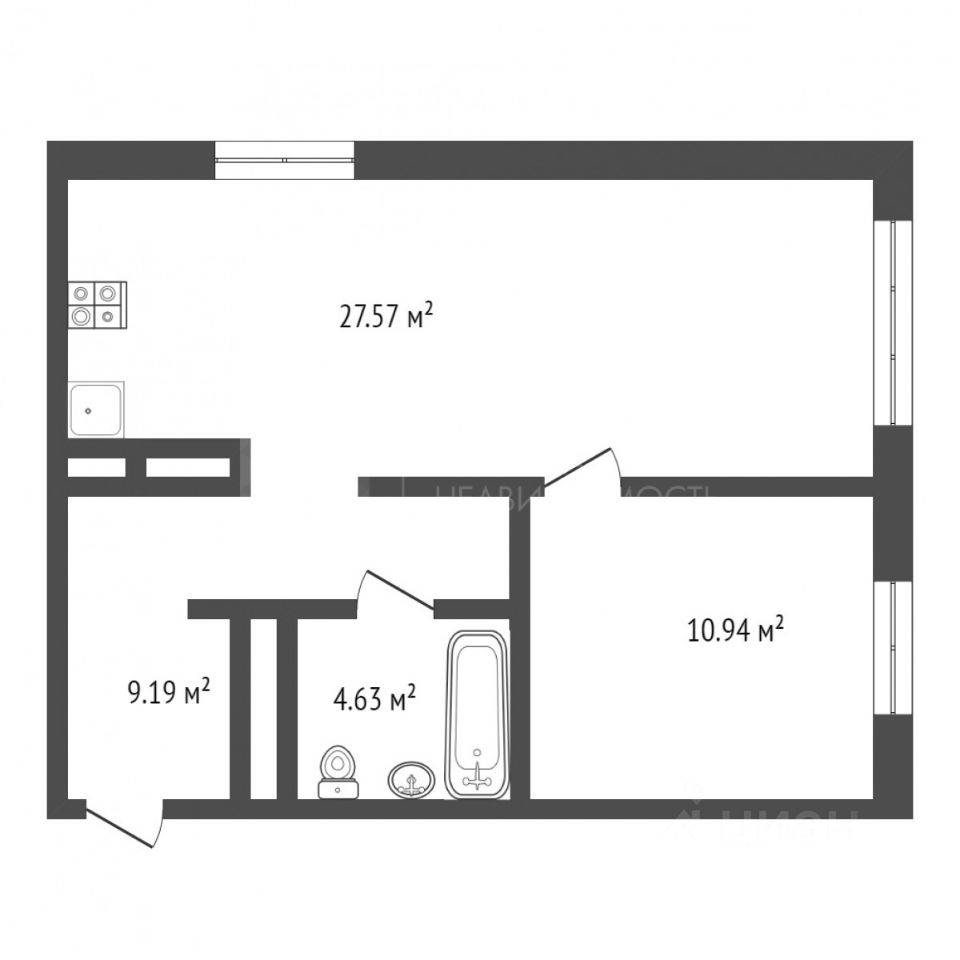 Продажа двухкомнатной квартиры 52,7м² ул. 50 лет Октября, 57В, Тюмень,  Тюменская область - база ЦИАН, объявление 296918401