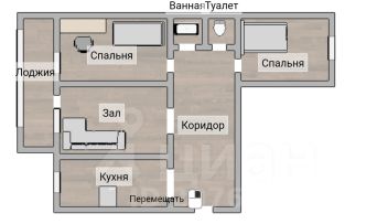 3-комн.кв., 61 м², этаж 1