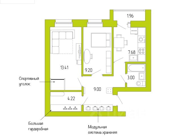 2-комн., 47 м², 1/9 этаж