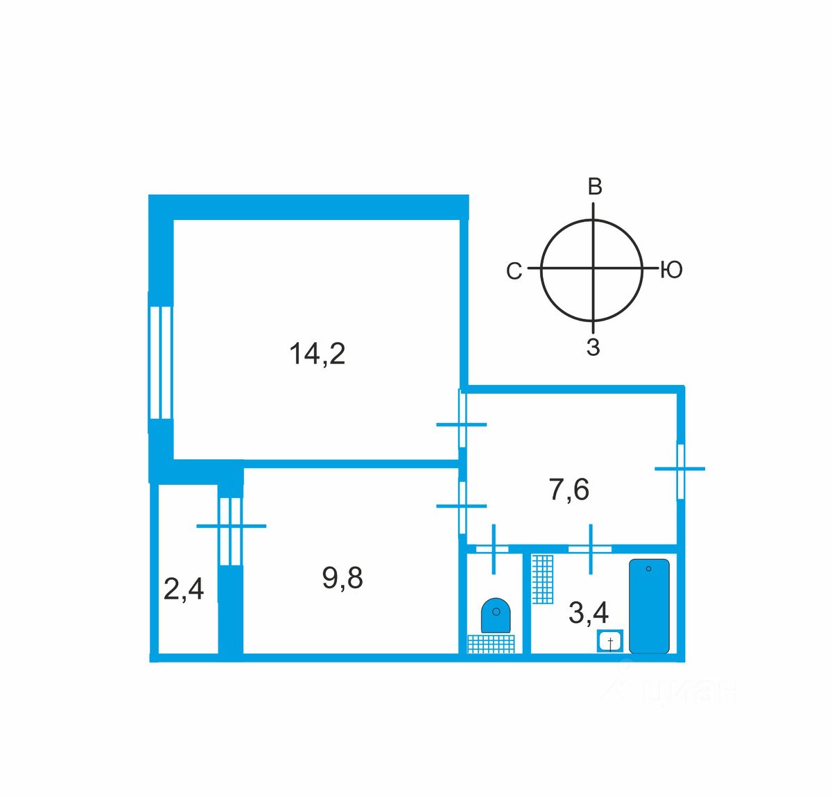 Продажа однокомнатной квартиры 36.3м² просп. Советский, 41к1, Санкт ...