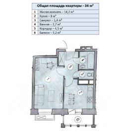 1-комн.кв., 34 м², этаж 5