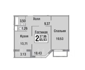 2-комн.кв., 65 м², этаж 1