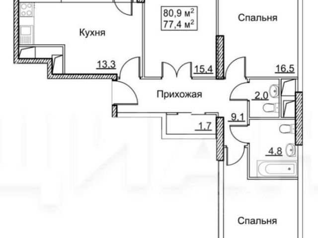 3-комн., 81 м², 11/22 этаж