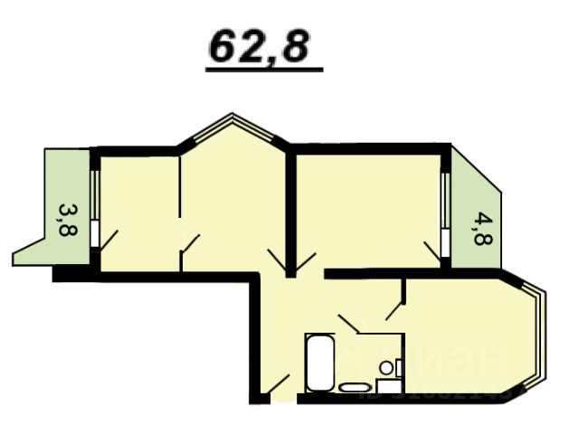 2-комн., 62,8 м², 12/17 этаж
