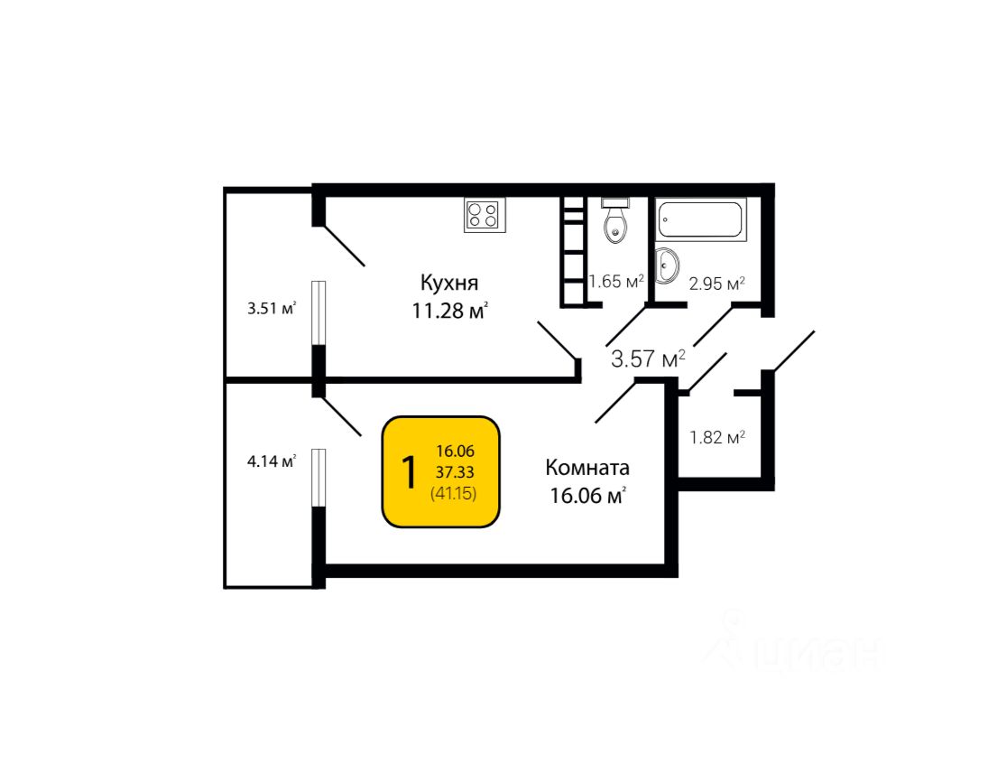 Купить однокомнатную квартиру 41,2м² ул. Ворошилова, 63/2, Воронеж,  Воронежская область - база ЦИАН, объявление 303212286