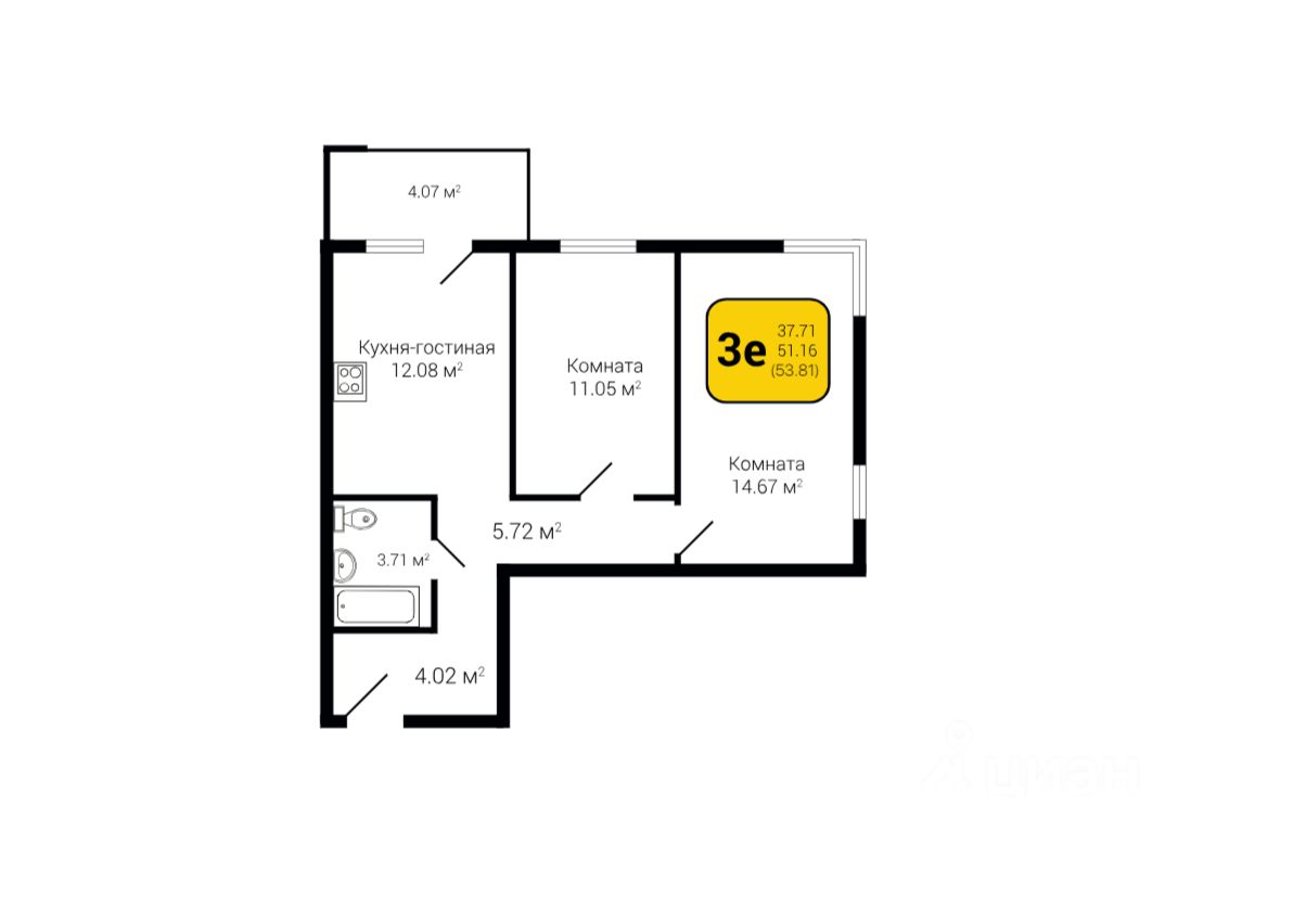 Продажа трехкомнатной квартиры 53,8м² ул. Ворошилова, 63/2, Воронеж,  Воронежская область - база ЦИАН, объявление 303212779