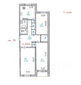 3-комн.кв., 75 м², этаж 1