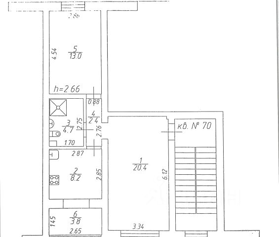 2-комн., 52,5 м², 6/6 этаж