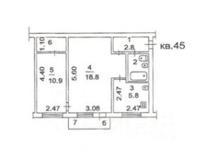 2-комн.кв., 44 м², этаж 2