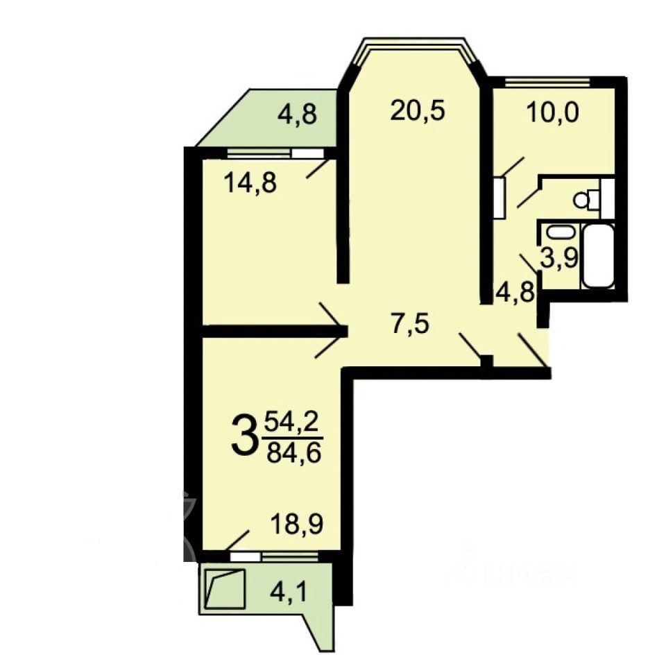 Продажа трехкомнатной квартиры 80м² ул. Кольцевая, 8, Балашиха, Московская  область, Балашихинский район, Балашиха городской округ, Янтарный микрорайон,  м. Щёлковская - база ЦИАН, объявление 293673775