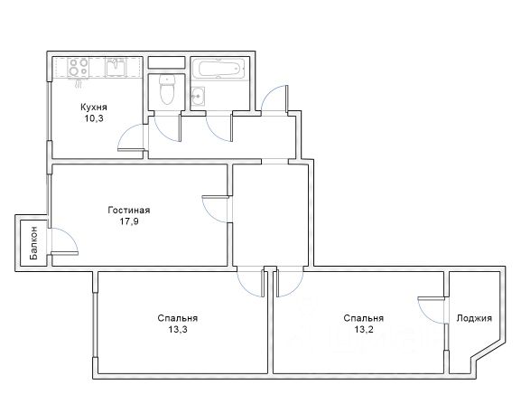 3-комн., 74 м², 11/17 этаж